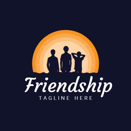 Sunset Silhouette of Friends Celebrating Friendship Logo Template