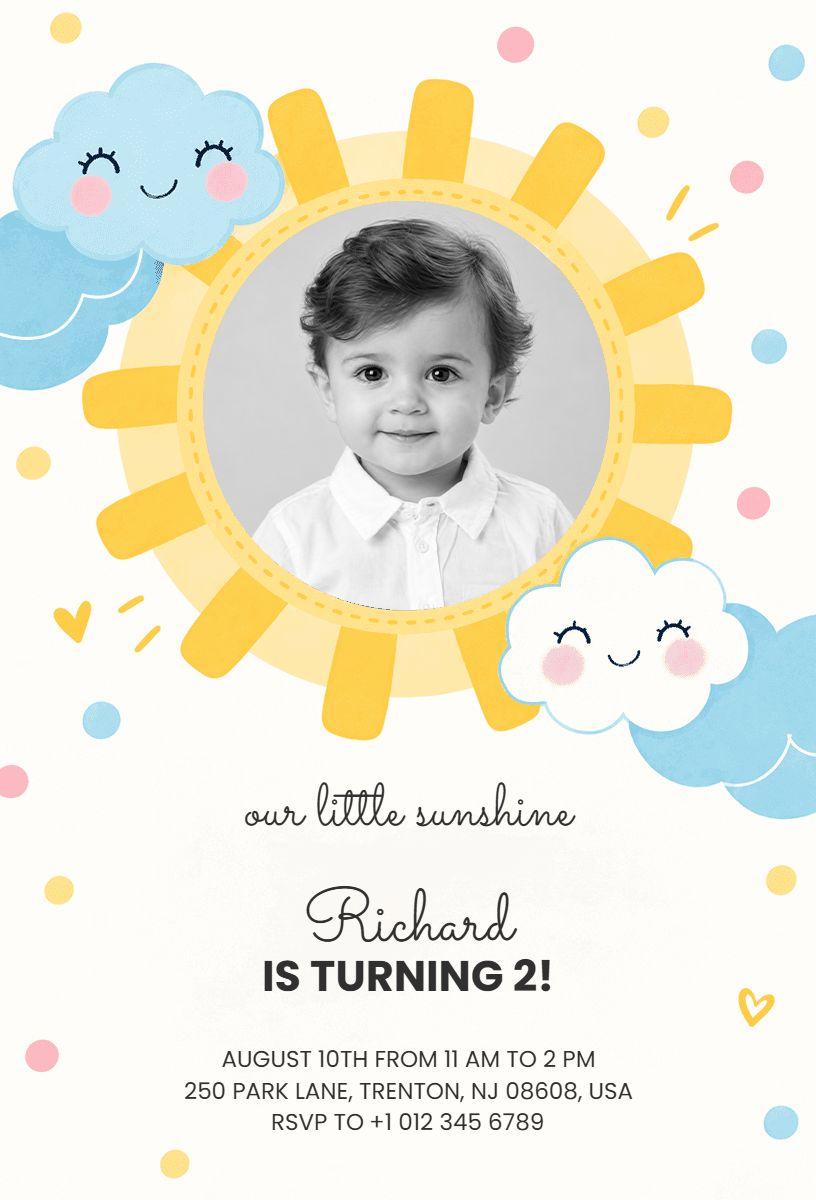 Sunshine and Clouds 2nd Birthday Invitation Template