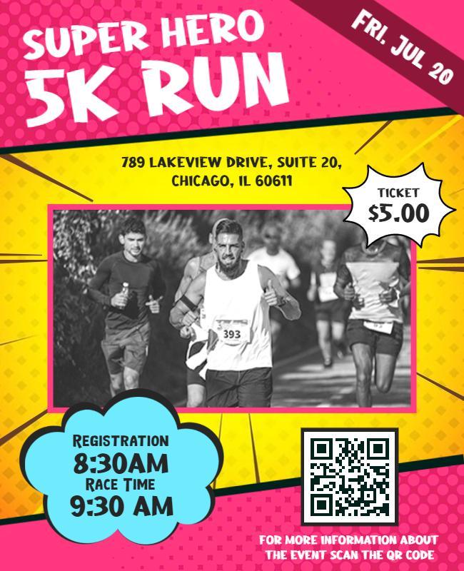 Super Hero Themed 5k Run Event Flyer Template