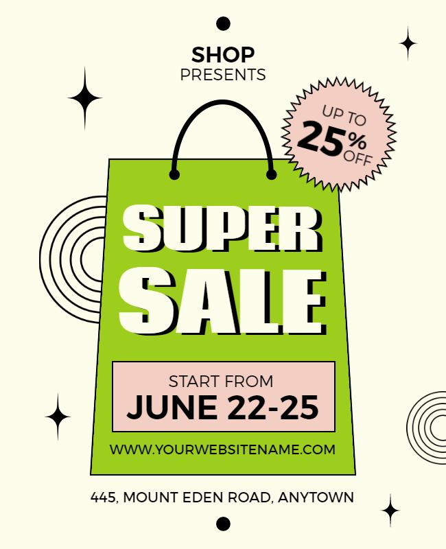 Vivid Green Retro Super Sale Discount Flyer Template