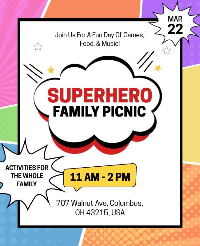 Superhero Themed Family Picnic Event Flyer Template