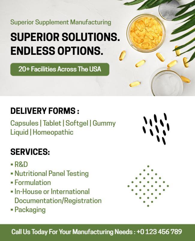 Supplement Manufacturing Services Informational Flyer Template