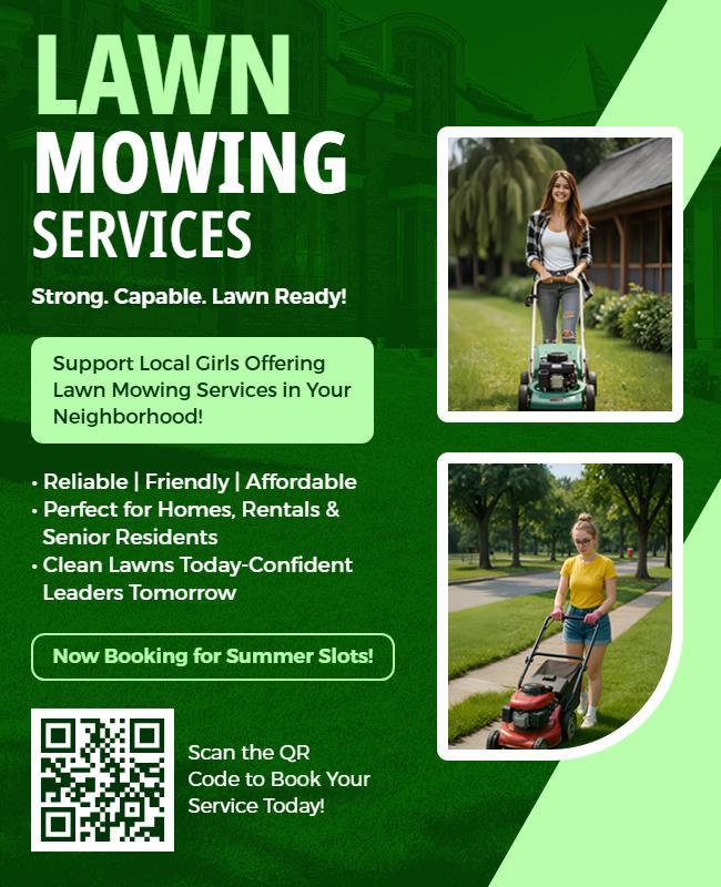 Support Girls Lawn Mowing Services Promotional Flyer Template