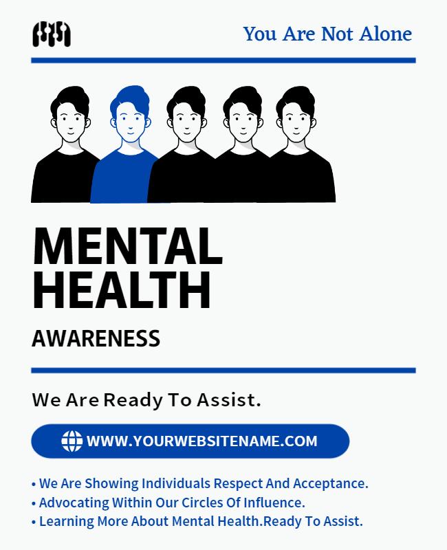 Supportive Black and White Mental Health Awareness Poster Template