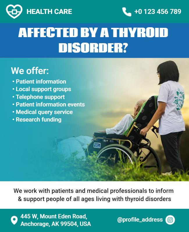 Supportive Blue Healthcare Information for Thyroid Disorders Poster Template