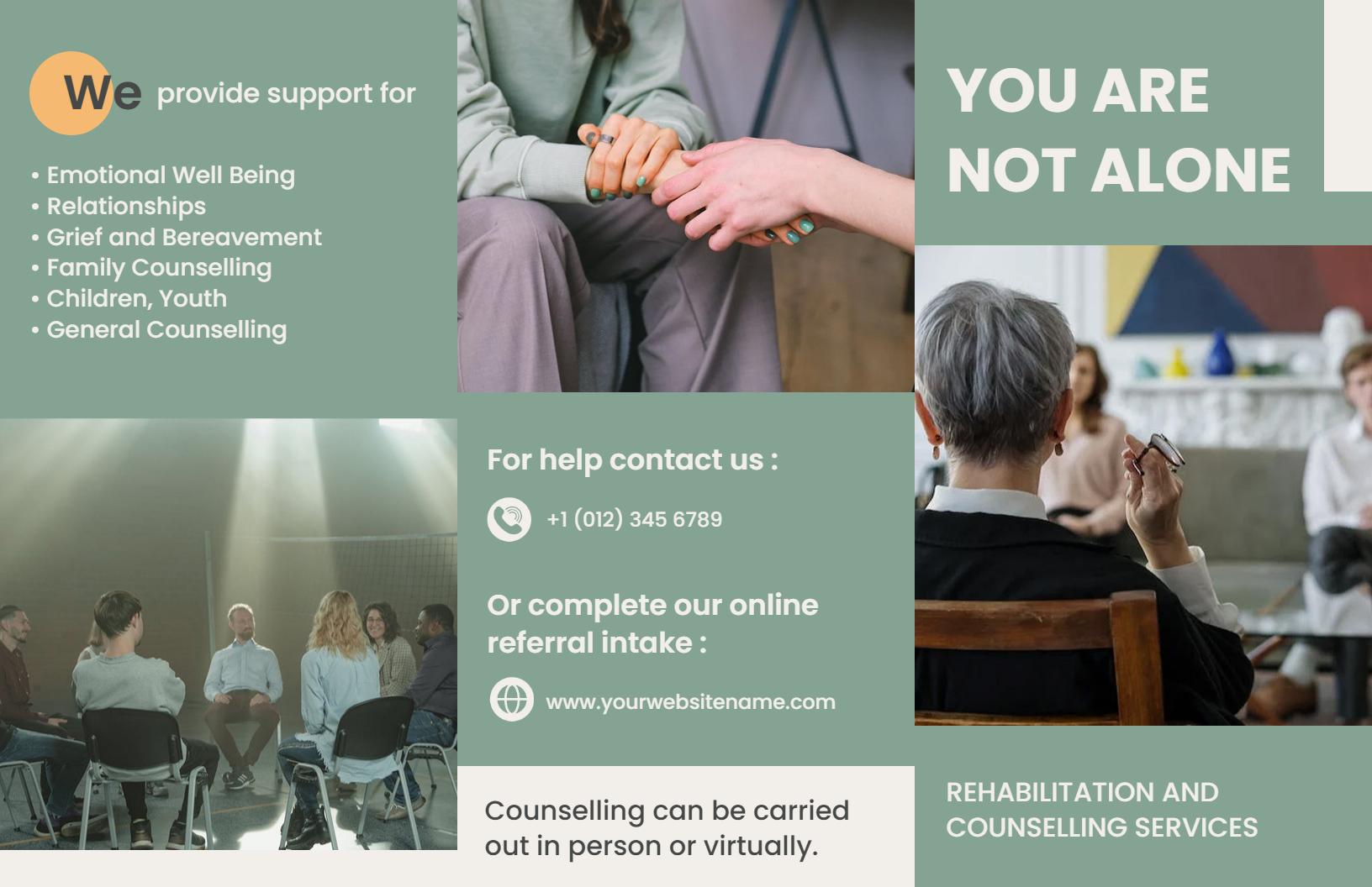 Supportive Counseling Services for Emotional Well-Being Brochure Template