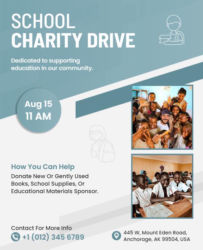 Supportive Light Blue School Charity Drive Poster Template