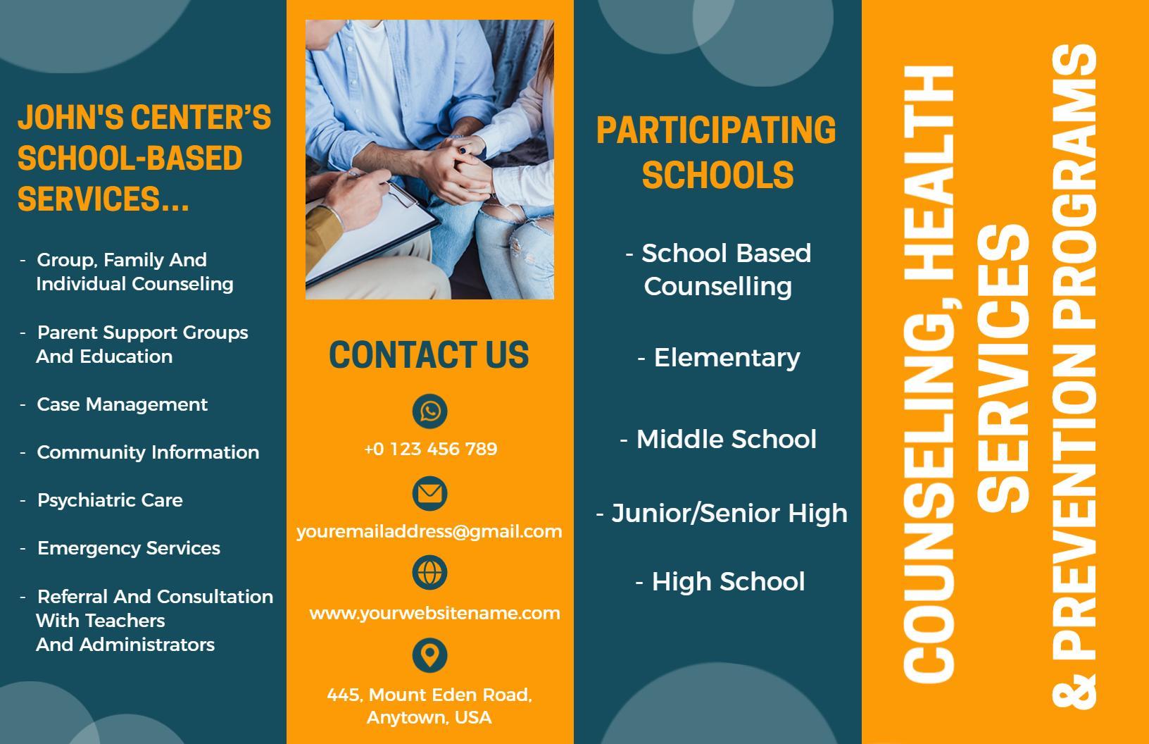 Supportive School-Based Counseling and Health Services Brochure Template