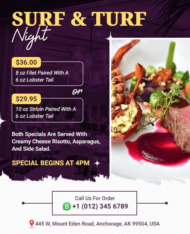 Surf and Turf Dinner Special Flyer Template