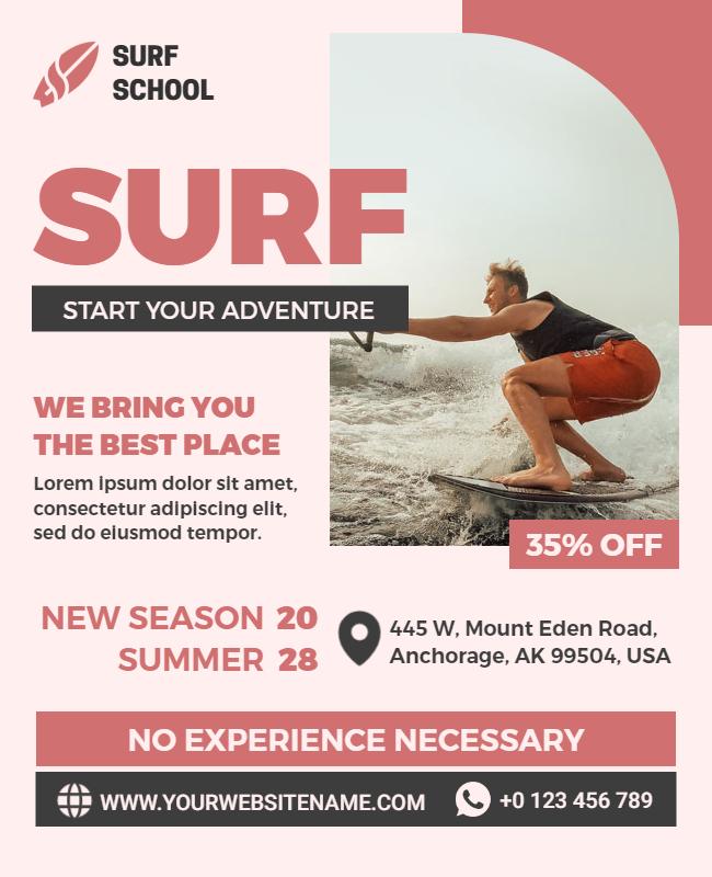 Surf School Summer Adventure Flyer Template