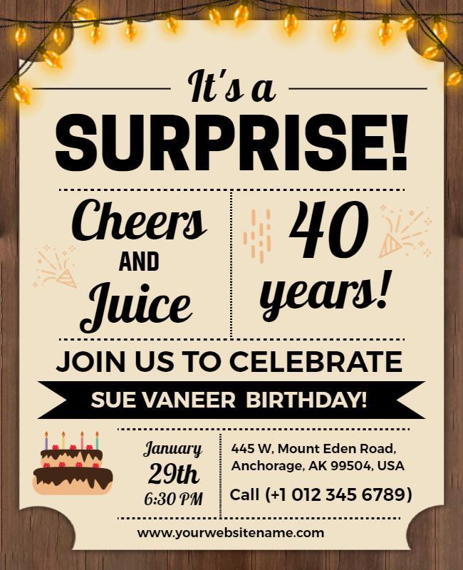 Surprise 40th Birthday Celebration Flyer Template