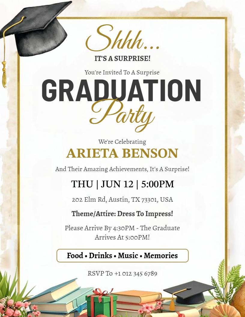 Surprise Graduation Party Celebration Invitation Flyer Template