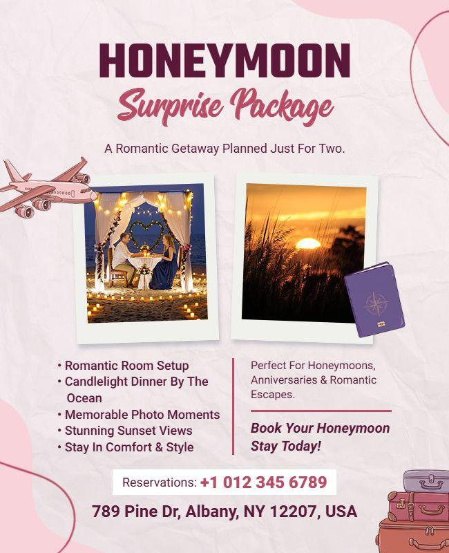 Surprise Honeymoon Travel Package Flyer Template