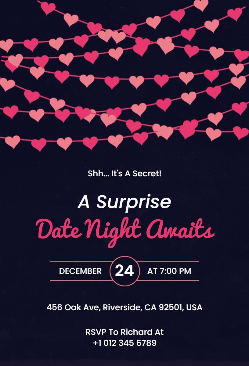 Surprise Romance Heartfelt Date Night Invitation Template