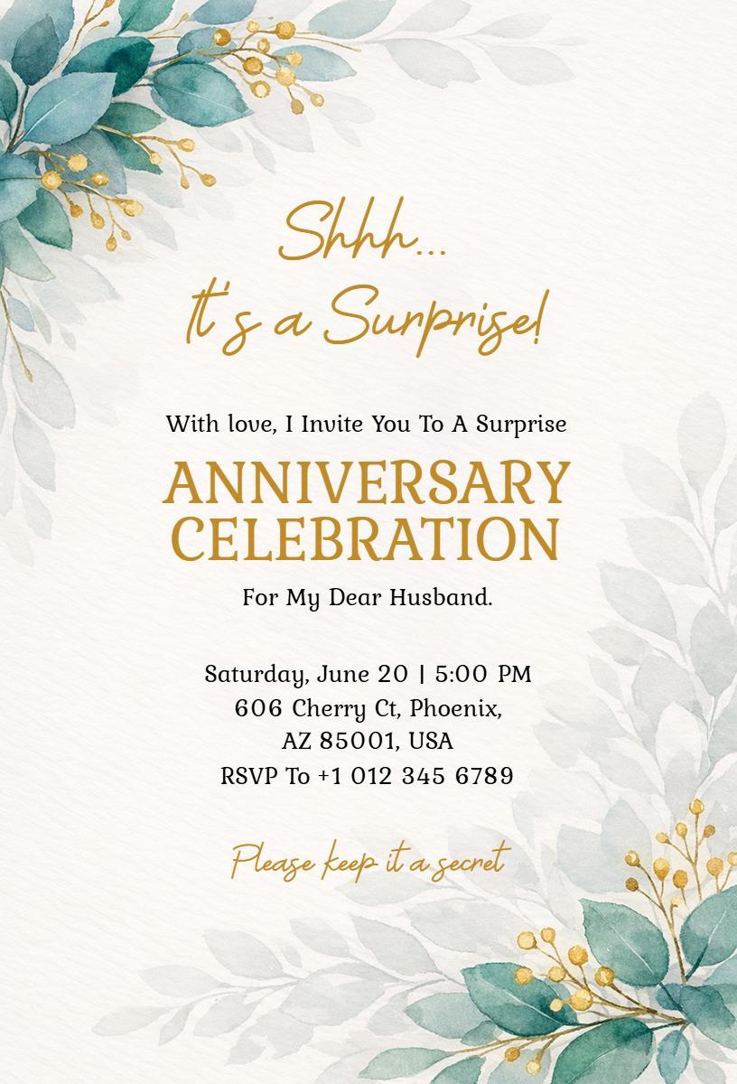 Surprise Romantic Wedding Anniversary Celebration Invitation Template