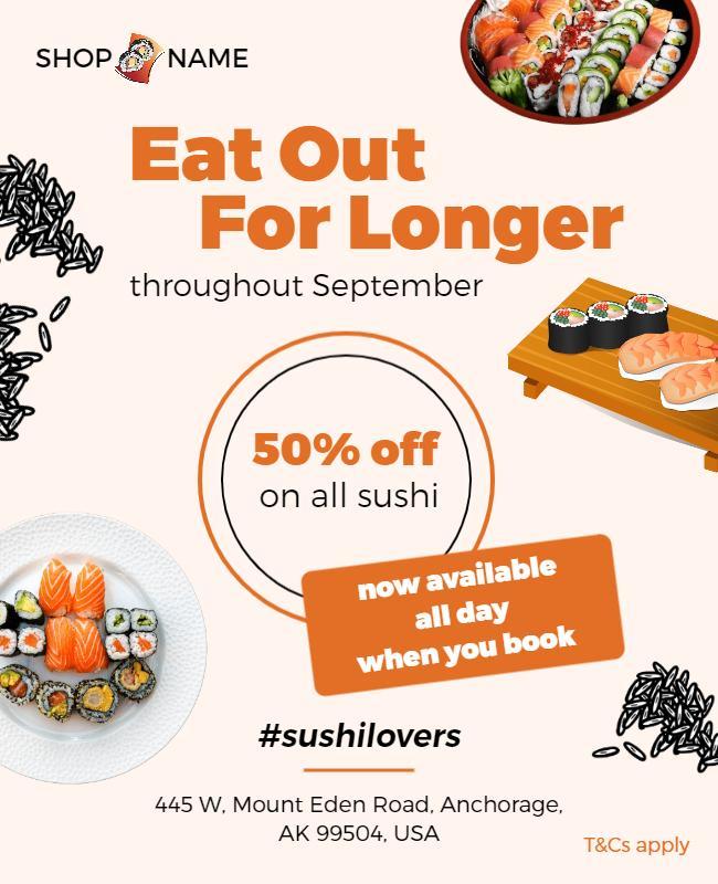 Playful Sushi Culinary Offer with Discount Flyer Template