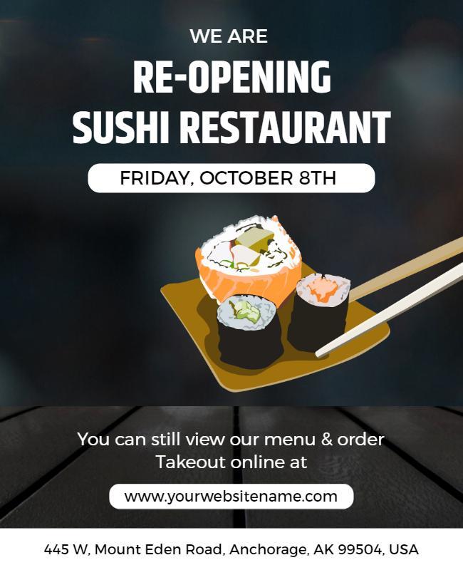 Sushi Restaurant Reopening Announcement Flyer Template