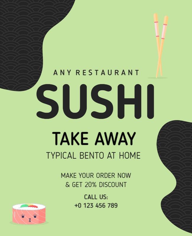 Sushi Takeaway Restaurant Promotional Flyer Template