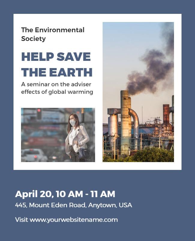 Sustainable Blue Environmental Awareness Seminar Poster Template