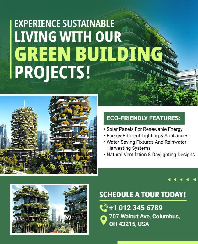 Sustainable Green Building Projects with Eco-Friendly Features Poster Template
