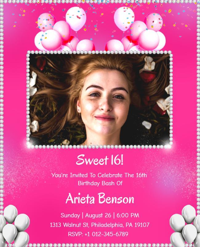 Festive Pink Sweet 16 Birthday Celebration Flyer Template