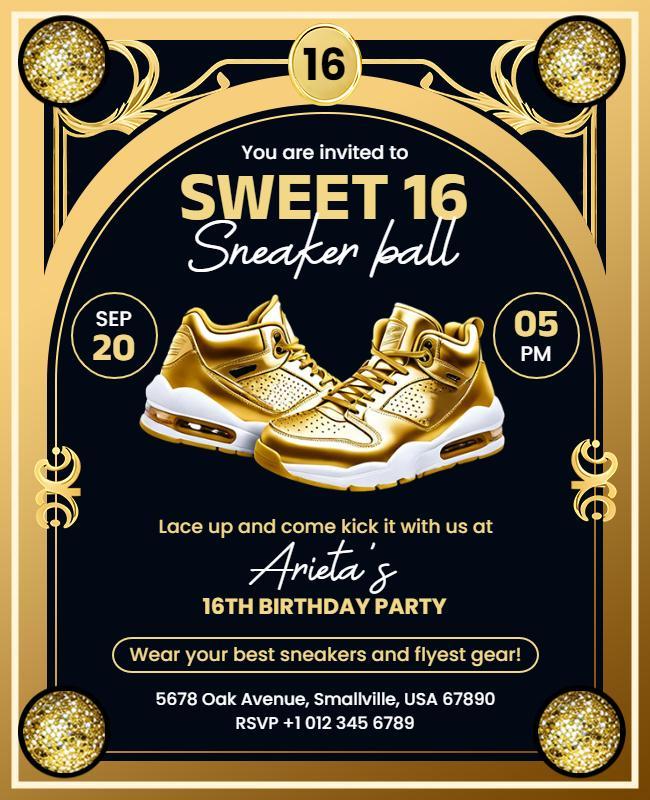 Sweet 16 Sneaker Ball Birthday Party Flyer Template