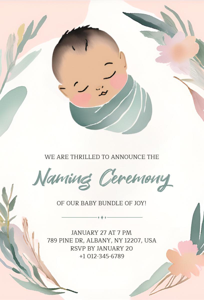 Sweet Baby Naming Ceremony Floral Celebration Invitation Template