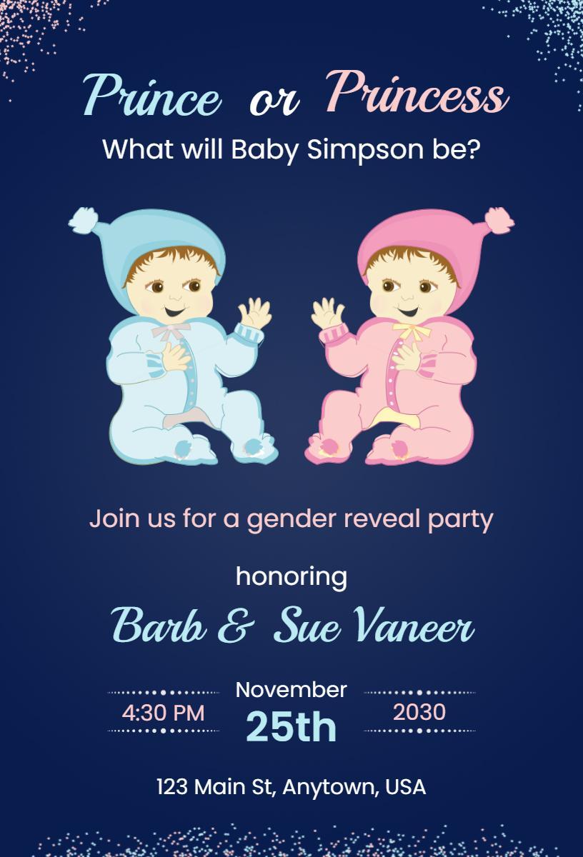 Sweet Baby Prince or Princess Gender Reveal Invitation Template