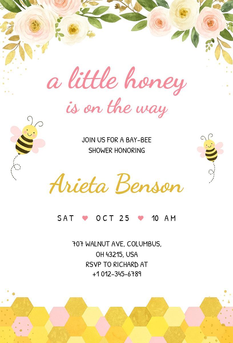 Sweet Bee Themed Baby Shower Celebration Invitation Template