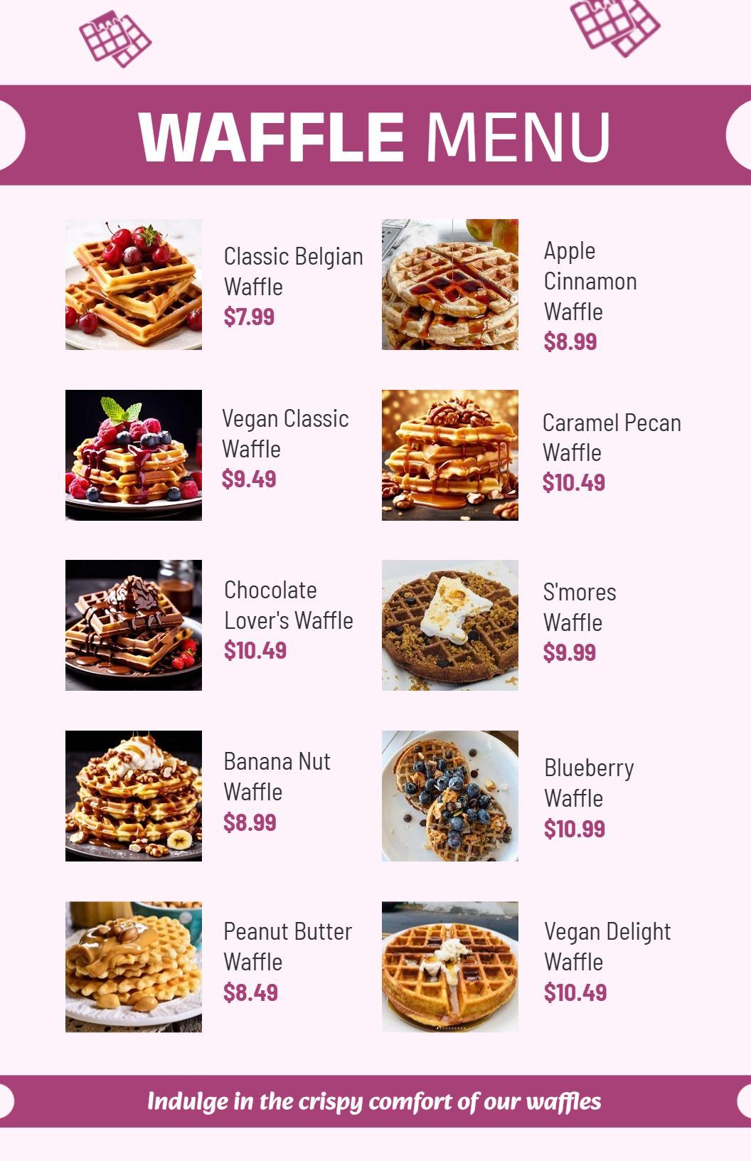 Sweet Caramel and Fruity Blueberry Treats Waffle Menu Template
