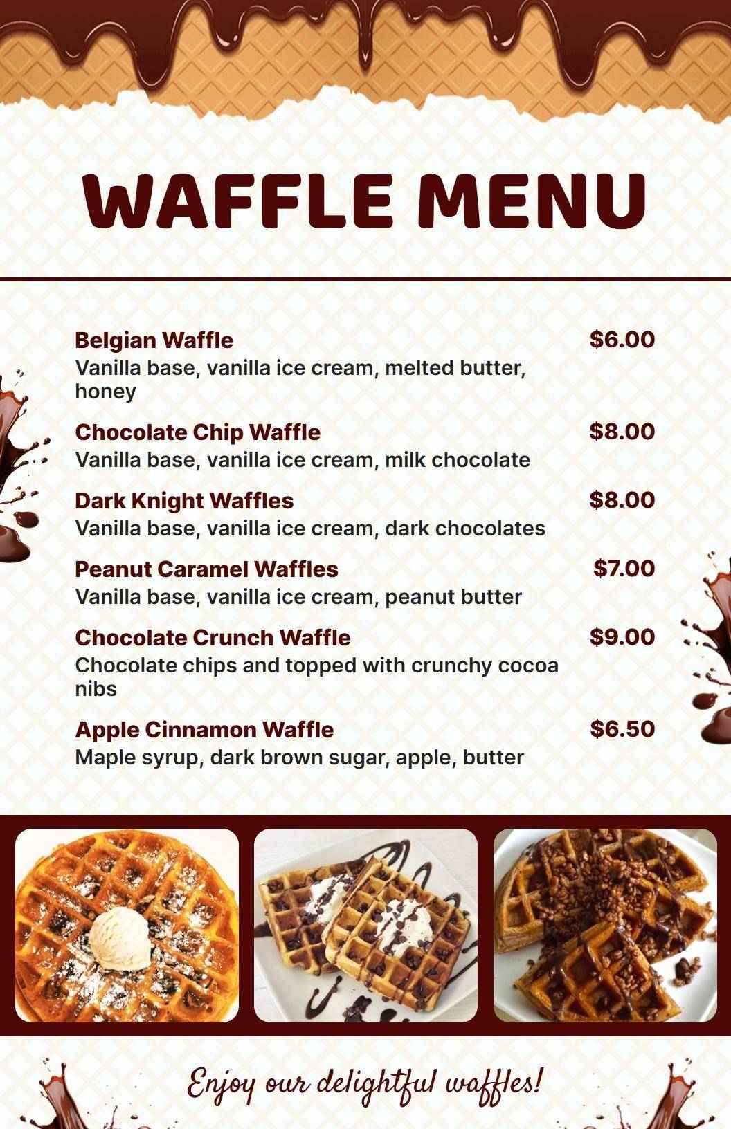 Sweet Chocolate Drip Waffle Menu Template