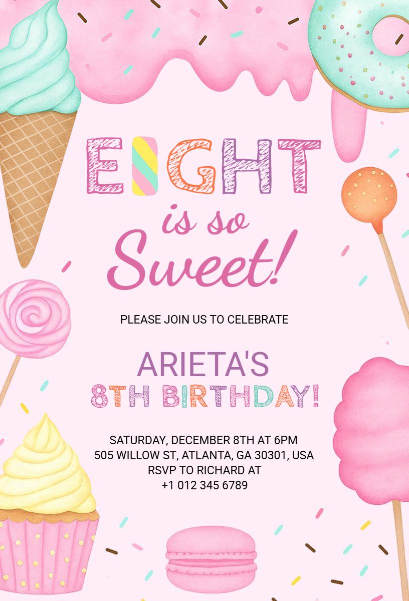 Sweet Colorful 8th Birthday Party Invitation Template