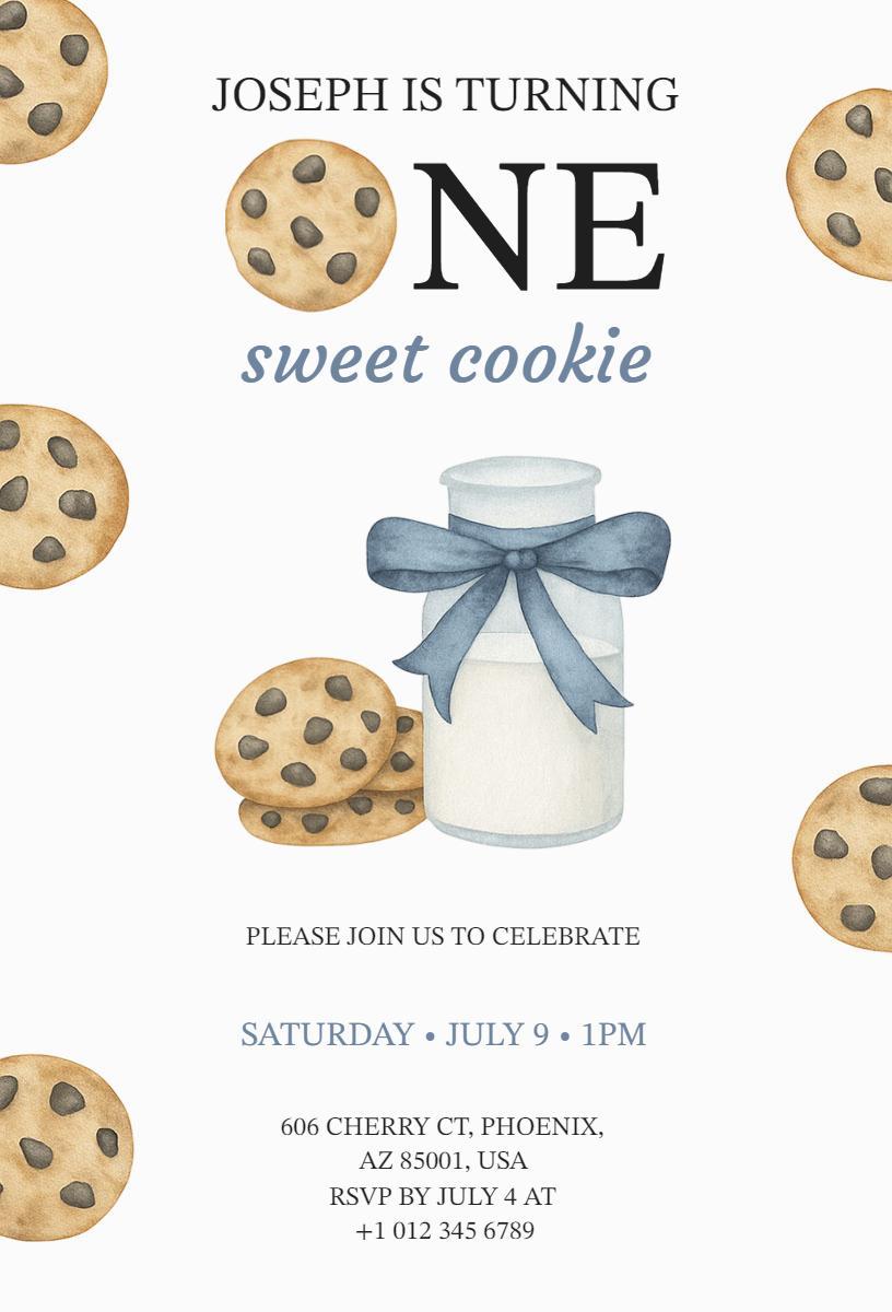 Sweet Cookie Theme 1st Birthday Celebration Invitation Template