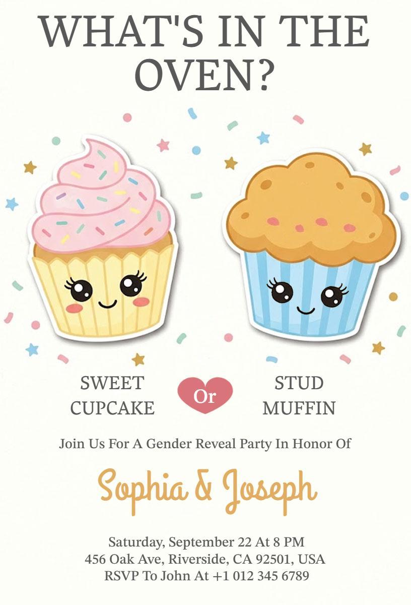 Sweet Cupcake vs Stud Muffin Gender Reveal Invitation Template