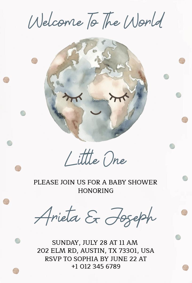 Sweet Earth-Themed Baby Shower Celebration Invitation Template