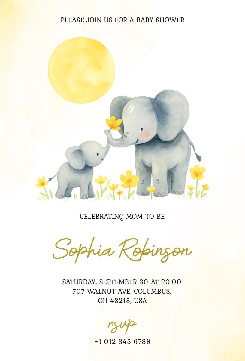 Sweet Elephant Theme Baby Shower Celebration Invitation Template