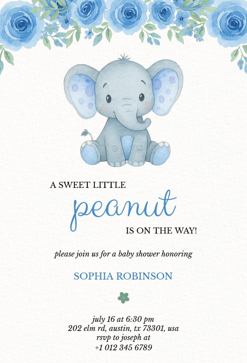 Sweet Elephant Watercolor Baby Shower Celebration Invitation Template
