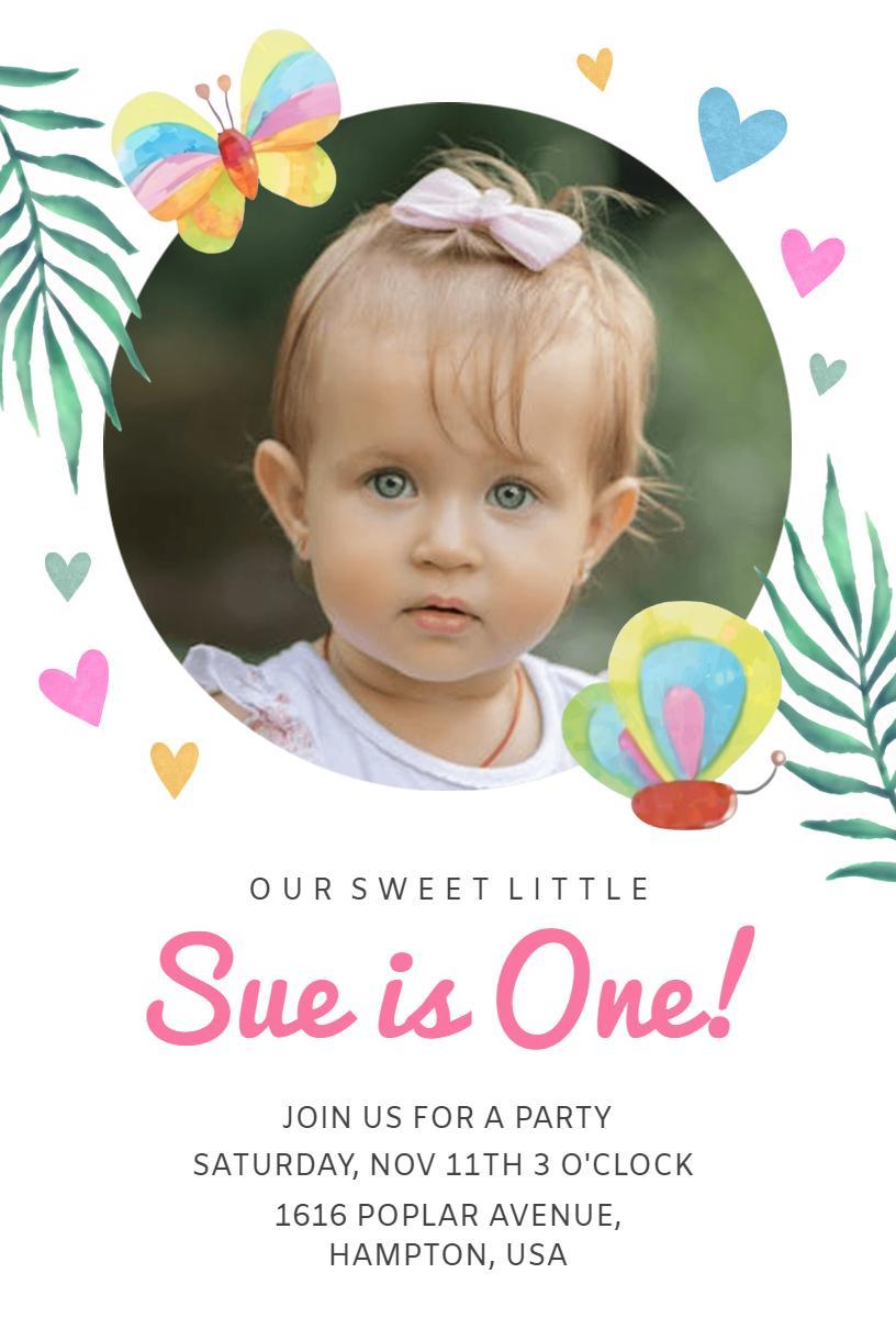 Sweet First Birthday Photo Celebration Invitation Template