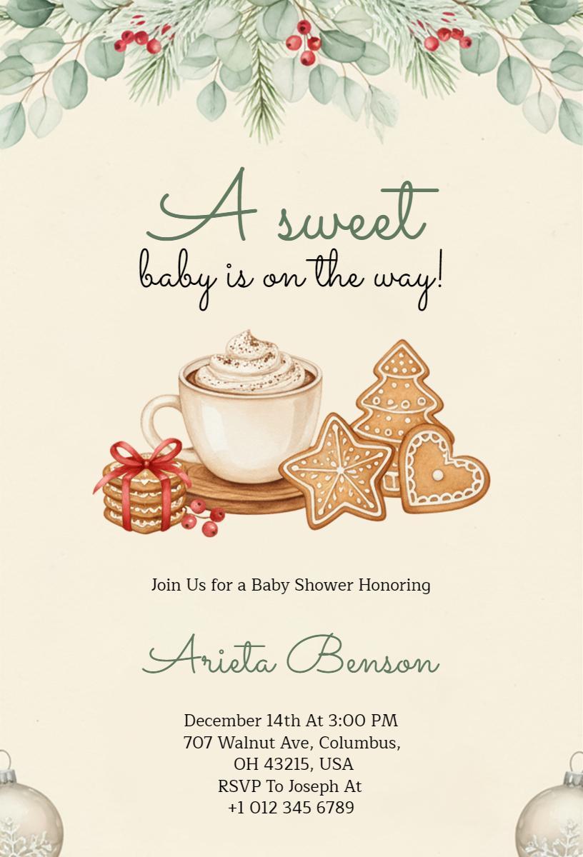 Sweet Holiday Theme Baby Shower Celebration Invitation Template