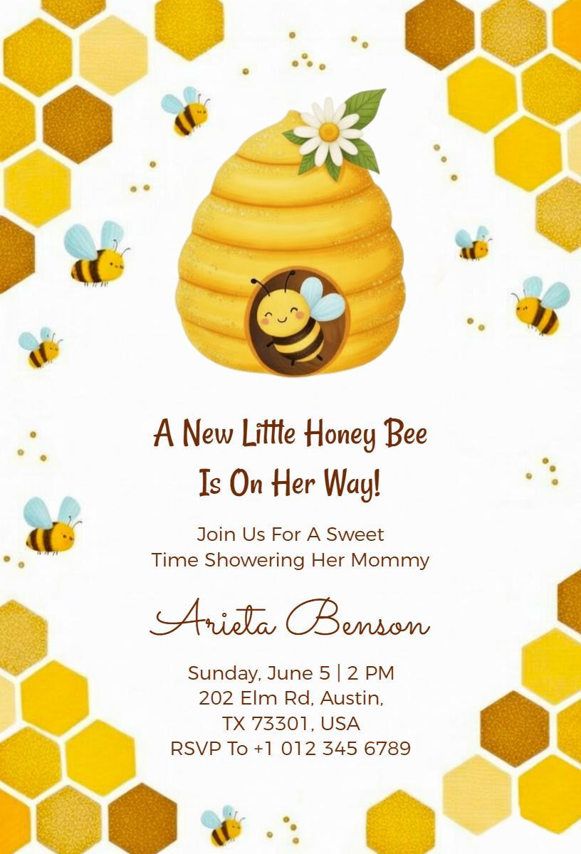 Sweet Honey Bee Themed Baby Shower Celebration Invitation Template