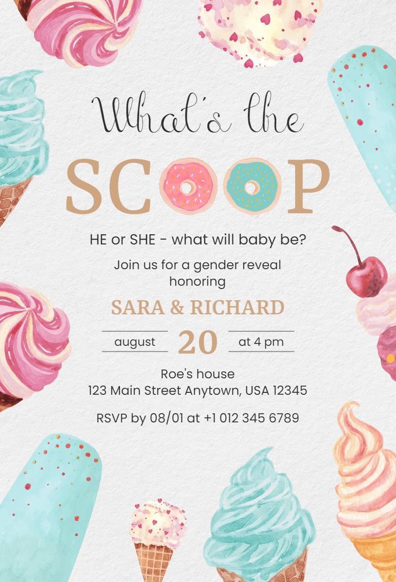 Sweet Ice Cream Gender Reveal Celebration Invitation Template