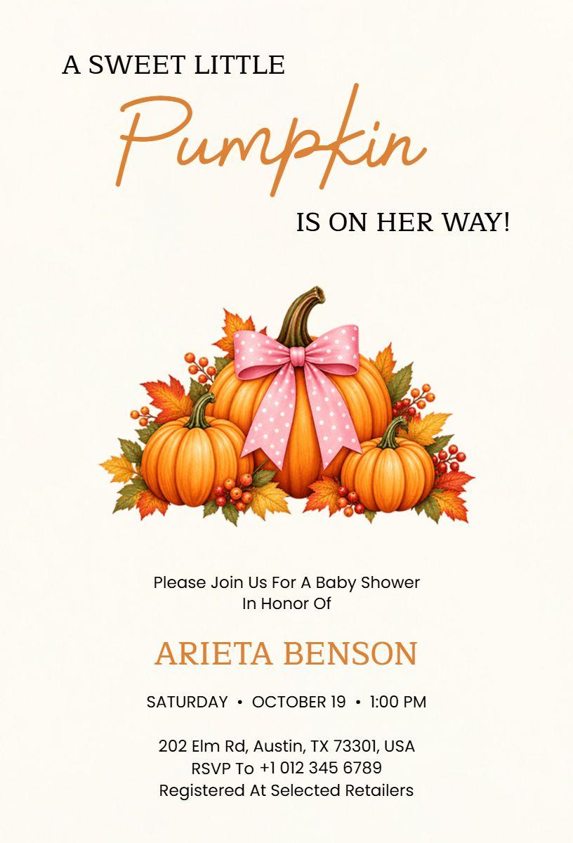 Sweet Little Pumpkin Baby Shower Invitation Template