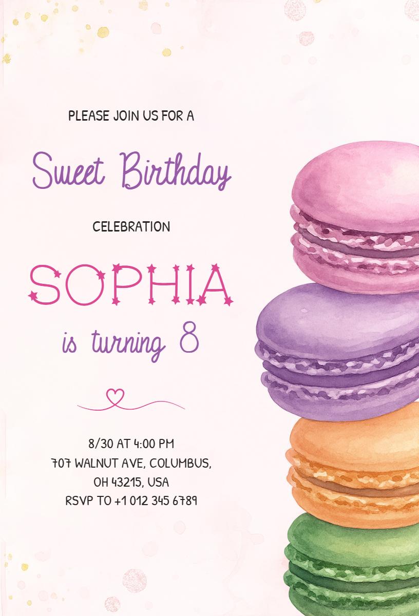 Sweet Macaron Themed Birthday Celebration Invitation Template