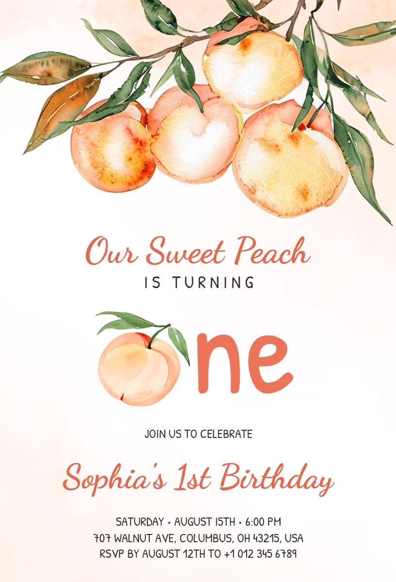 Sweet Peach Colorful 1st Birthday Celebration Invitation Template