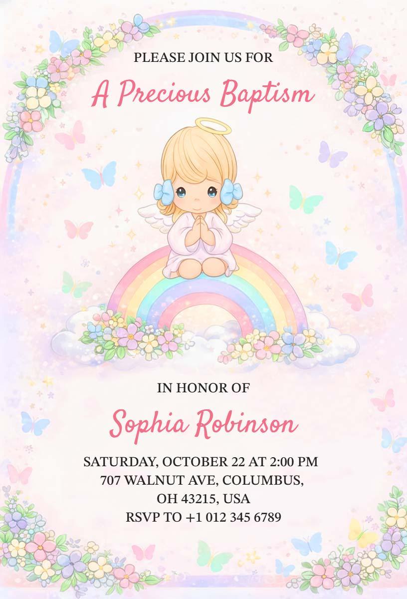 Sweet Rainbow-Themed Precious Baptism Invitation Template