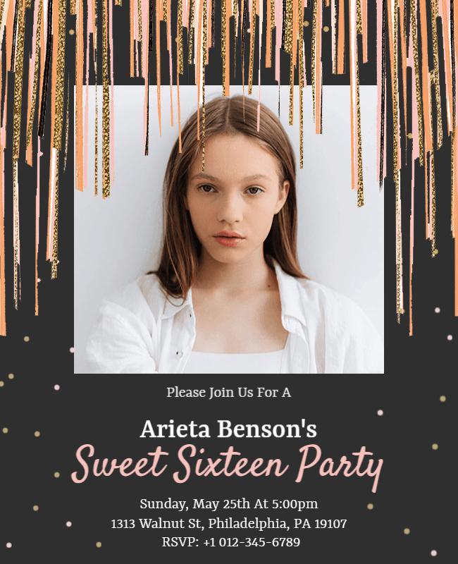 Elegant Black and Gold Sweet Sixteen Party Flyer Template