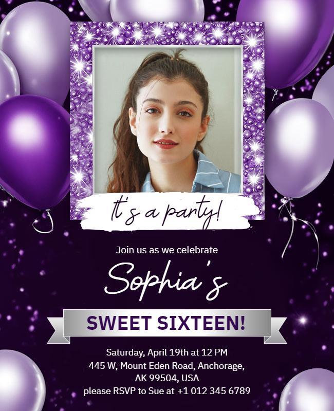 Festive Purple Sweet Sixteen Celebration Flyer Template