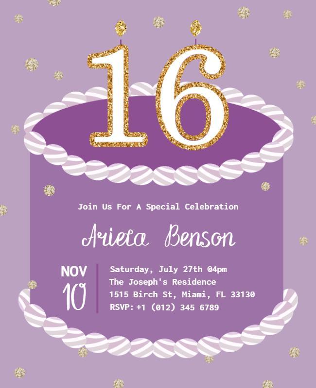 Sparkling Purple Sweet Sixteen Birthday Celebration Flyer Template