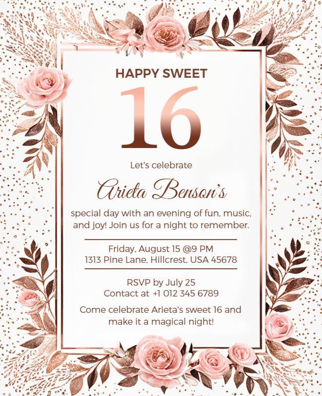 Sweet Sixteen Birthday Celebration Invitation Flyers Template