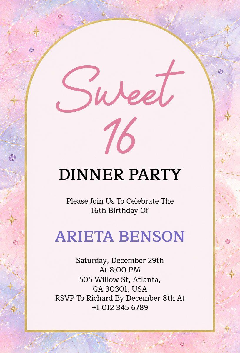 Sweet Sixteen Birthday Dinner Invitation Template